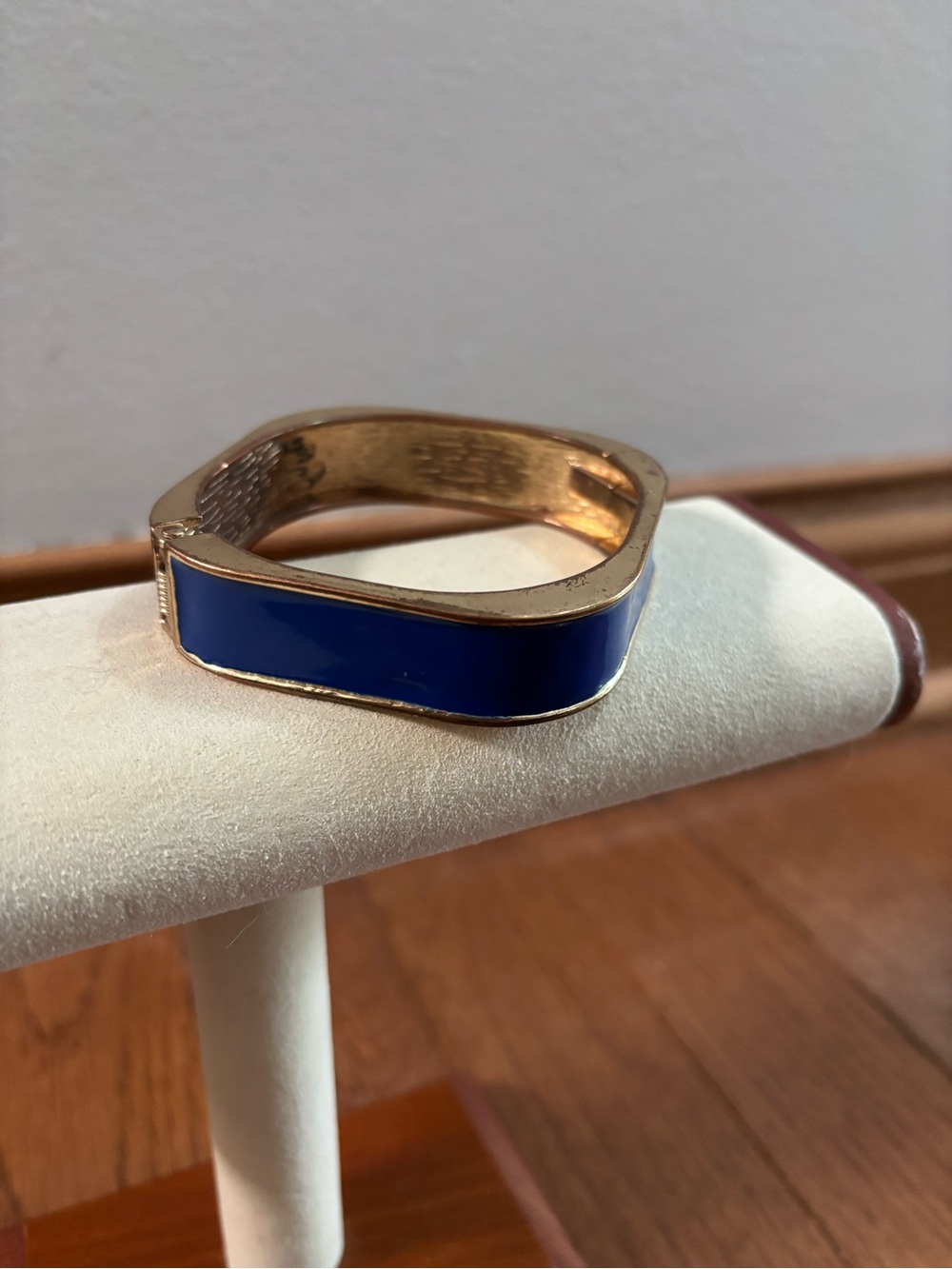 MCM Cobalt Blue Vintage Hinge Bangle with Copper Tone Accents